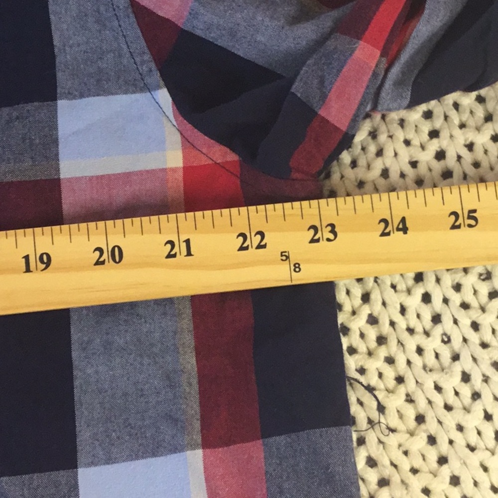 Christopher & Banks Red and Navy hooded Lightweight Plaid Jacket - Picture 4 of 5